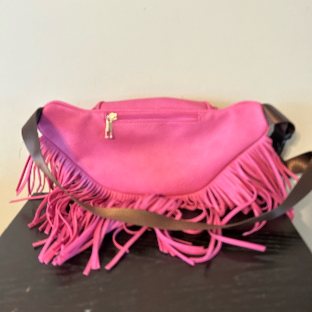 New hot pink fringe crossbody bag